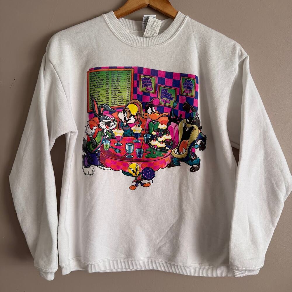 Looney Tunes Vintage Ice Cream Shop Graphic Sweatshirt Girls XL / Women's M